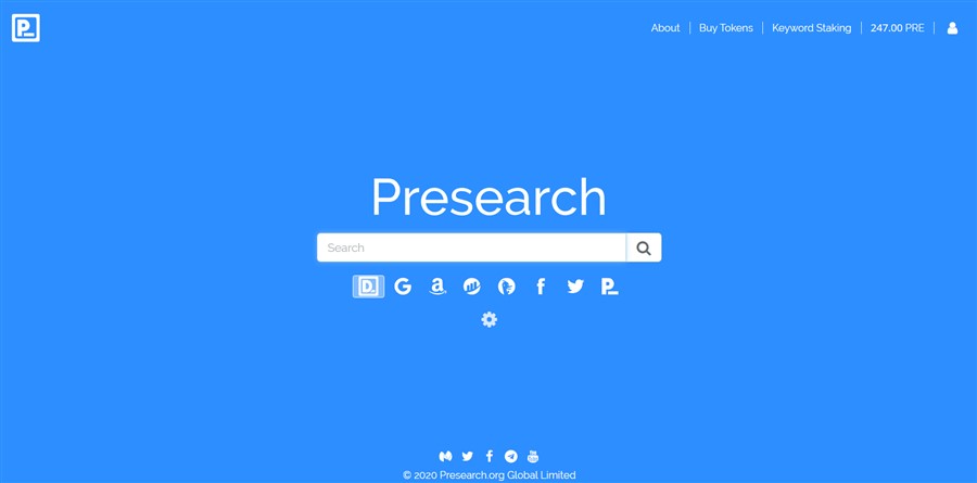 Ganhando criptomoeda Presearch (PRE) enquanto realiza buscas na internet