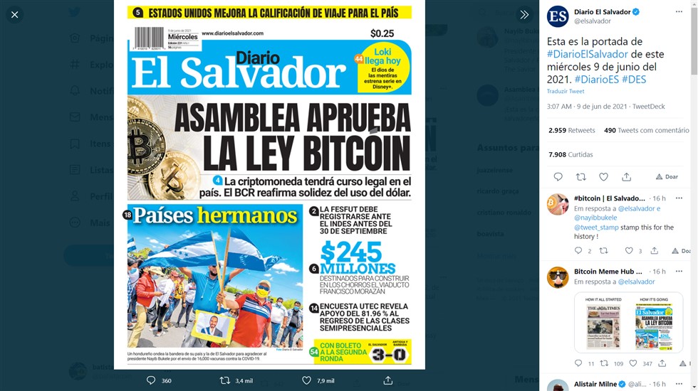 Para o desespedocdos socialistas de plantão, El Salvador adota o bitcoin como moeda oficial do país!